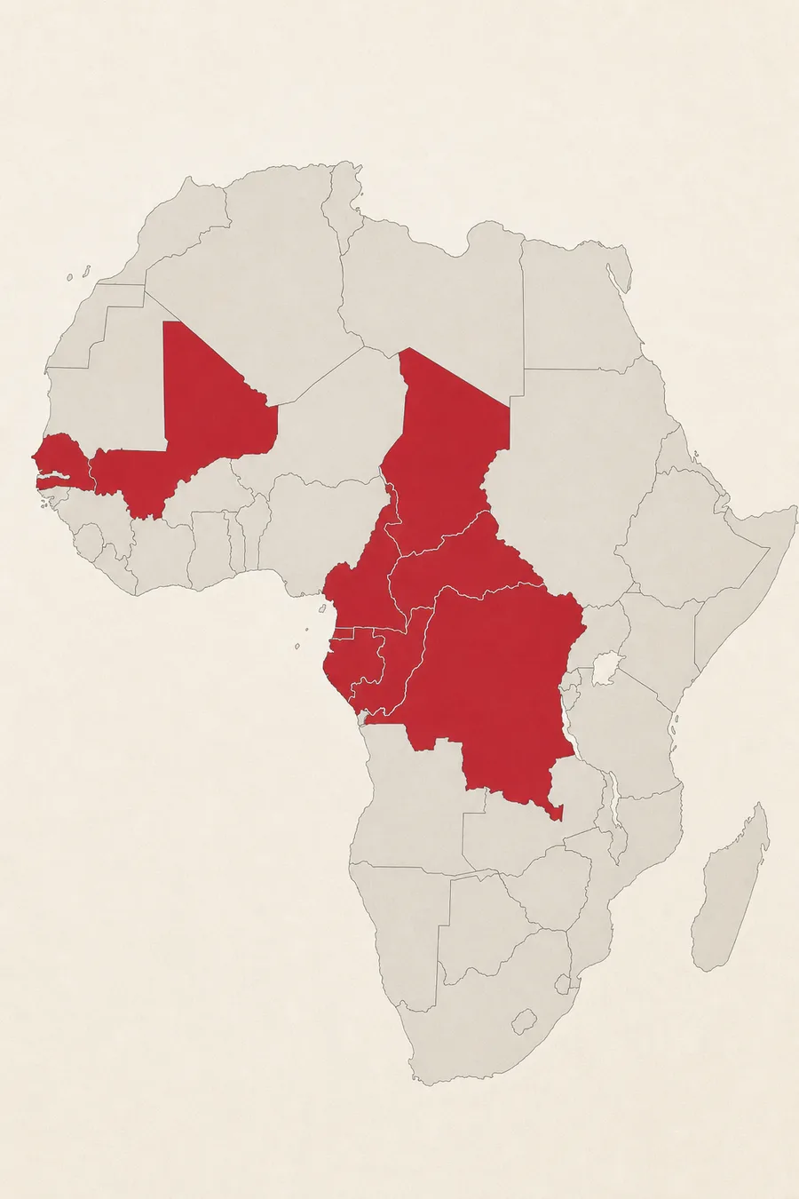 Carte des dix pays d’Afrique francophone couverts par Premier Bet